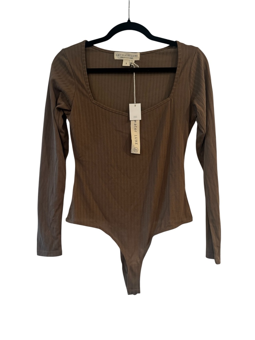 NWT saltwater LUXE Brown Ribbed Long-Sleeve Scoop Neck Bodysuit